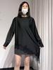 Asymmetrical Lace Top: Women's Black Fashion Shirt for Spring/Autumn - European & American Style