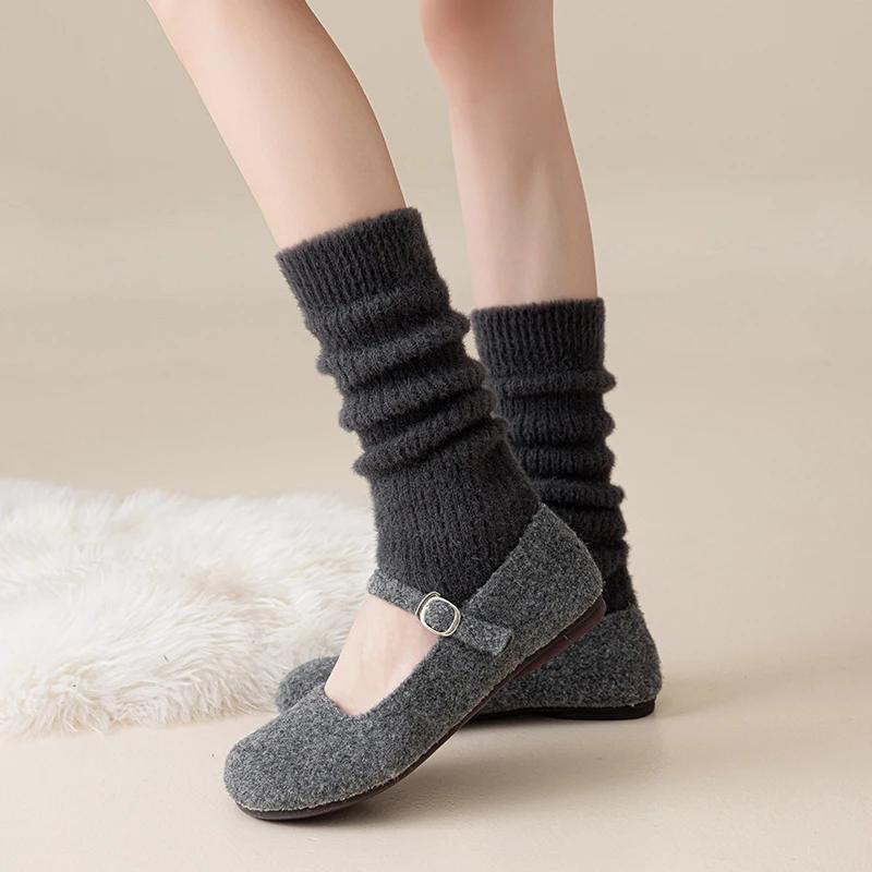 Japanese Style Long High Quality Warm Fuzzy Thick Socks Winter Women Leg Warmers Fashion Plain New Trend Knee High Woman Socks