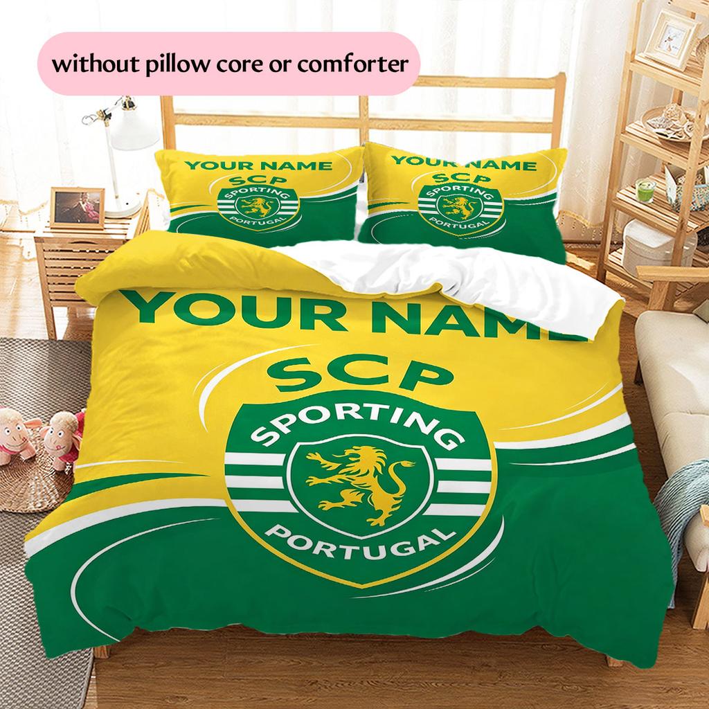 Benutzerdefinierter Name, Sporting CP Muster Bettwäsche Heimdekoration Geburtstagsgeschenk ( 1 Bettbezug + 2 Kissenbezüge, ohne Füllung),Fanartikel.
