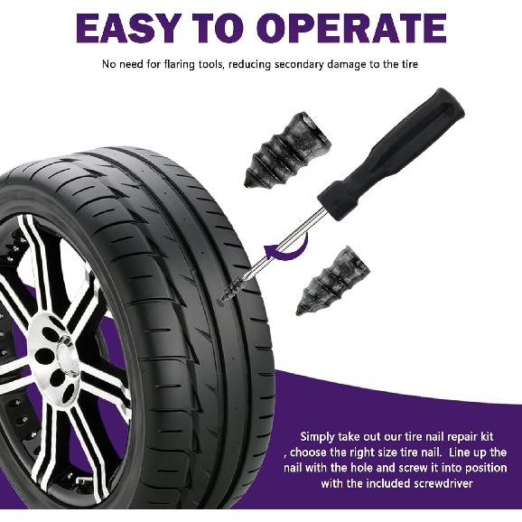 100PCS Car Tire Plug Kit,Practical Tire Screw Plug Repair Kit With Screwdriver/Tires Repair Rubber Nail For Quick Repairs,Essential Car Accessories