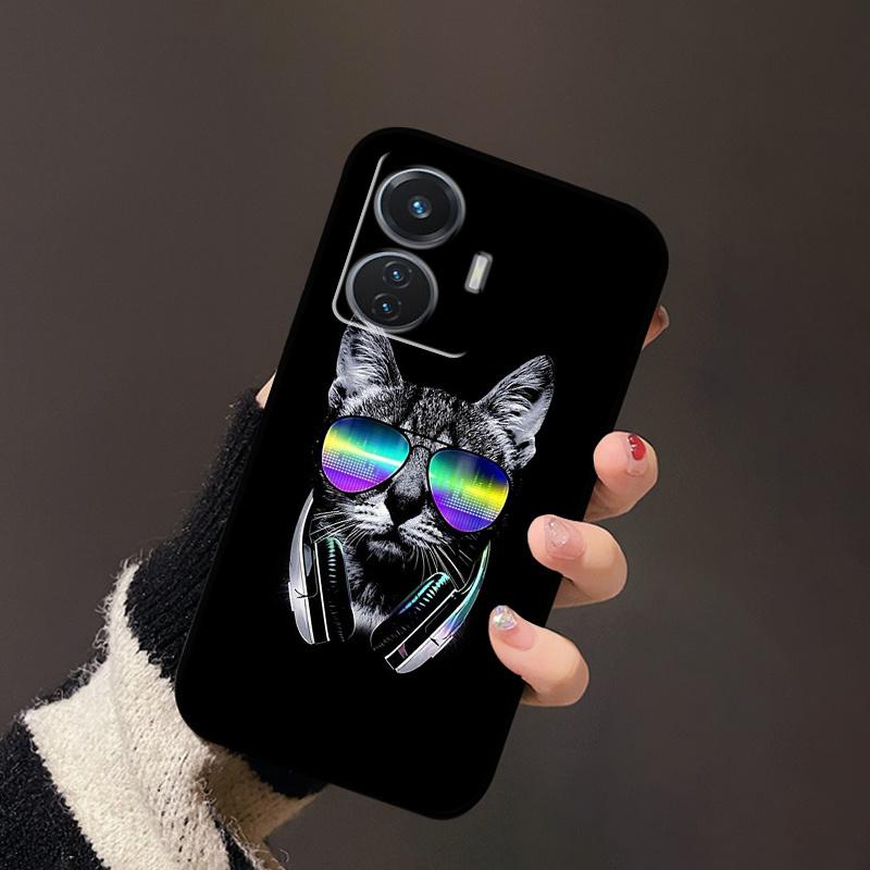 For Vivo T1 4G Case V2153 Covers TPU Black Silicone Landscape Cover for Vivo T1 44W Case VivoT1 Y55 4G Shockproof Soft Shells