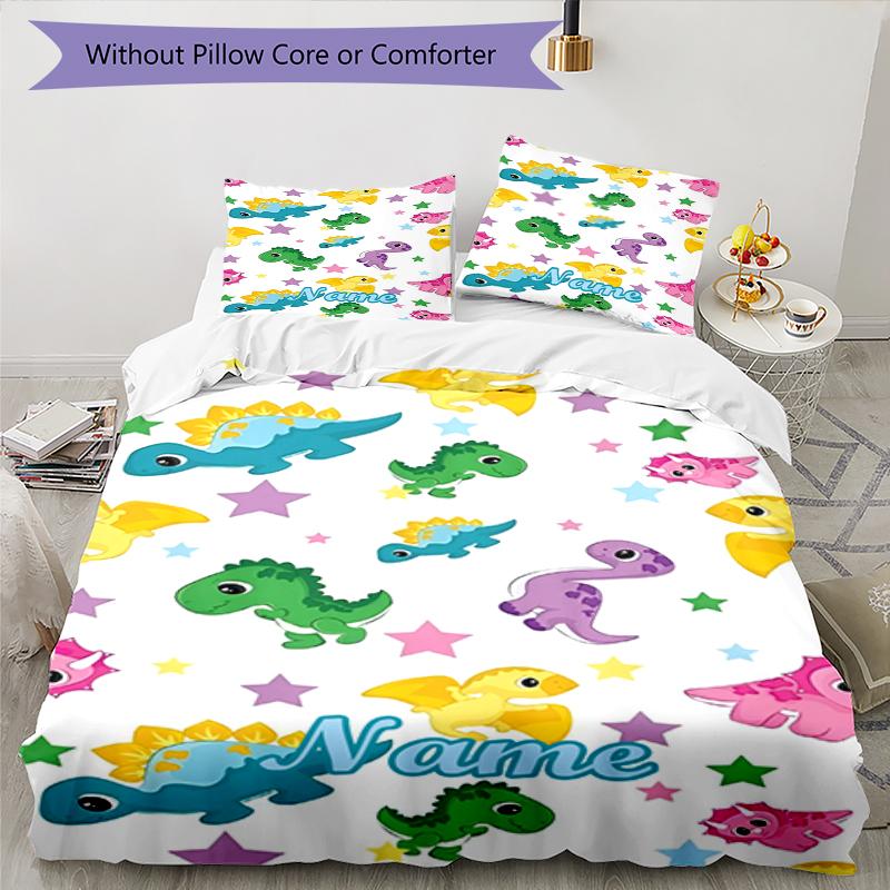 3pcs Custom Name Dinosaur Bedding Set Duvet Cover Closure Includes 1 Duvet Cover & 2 Pillowcases, Soft and Comfortable for All Seasons.