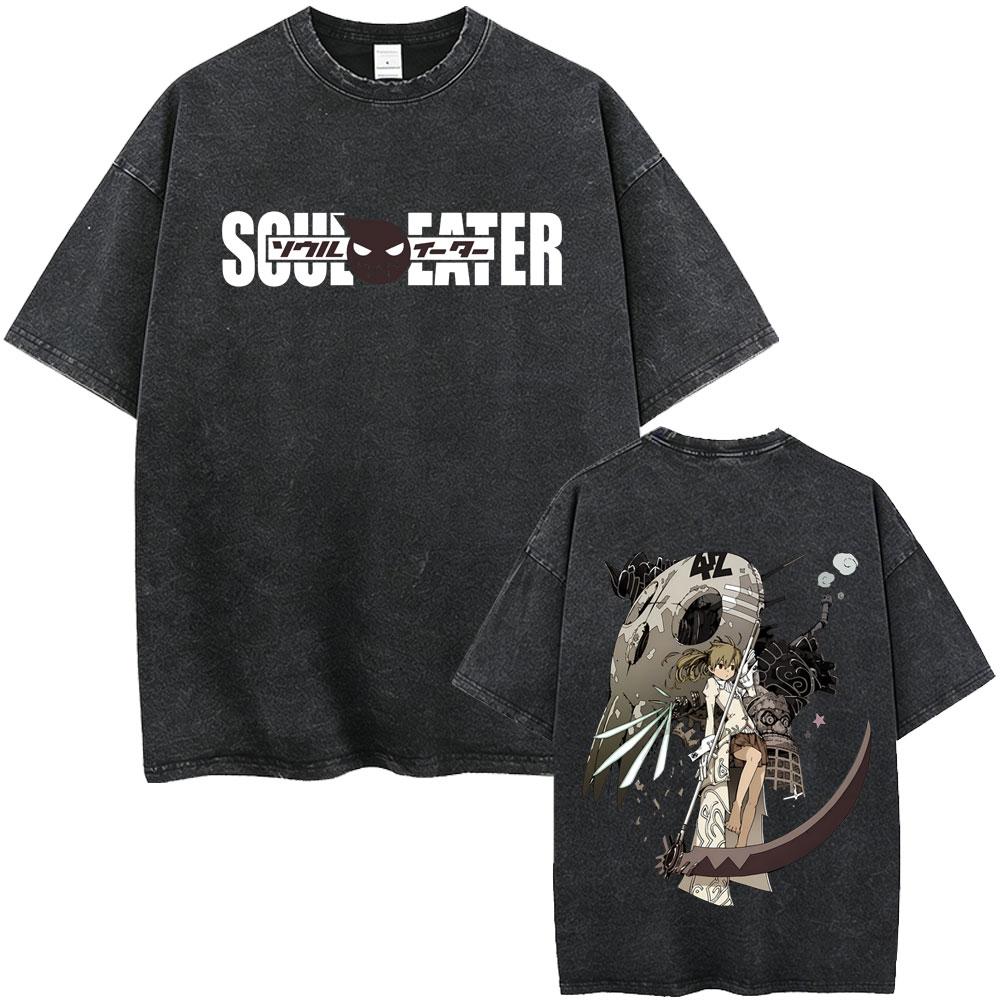 Washed Vintage Anime Soul Eater Black Star Graphic Tshirt Mens Retro Manga T Shirt Men Women Fashion Casual Oversized Tshirts