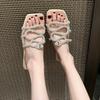 Slippers New Large Size Slippers Women's Rhinestone Flat Sandals Wear One Word Square Head Sandals