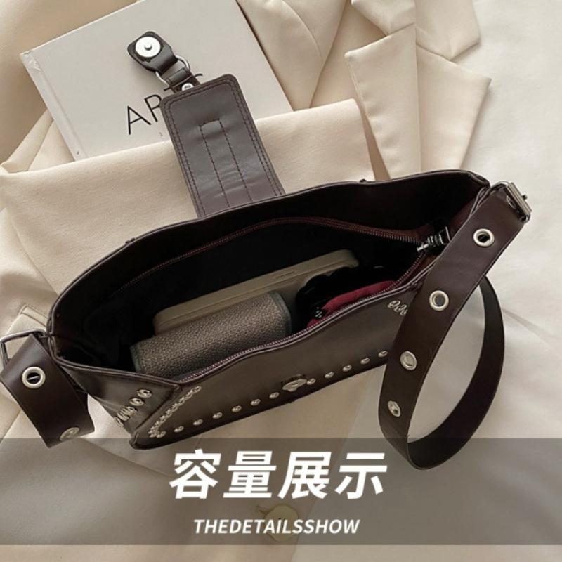 Vintage Rivet Thread Design Shoulder Bags for Women Versatile Ladies Pu Leather Crossbody Bag Solid Color Female Handbags Zipper