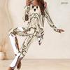 Women Plus Size Round Neck Long Sleeve Printed Cartoon Bear Pumpkin Two Piece Pants Set