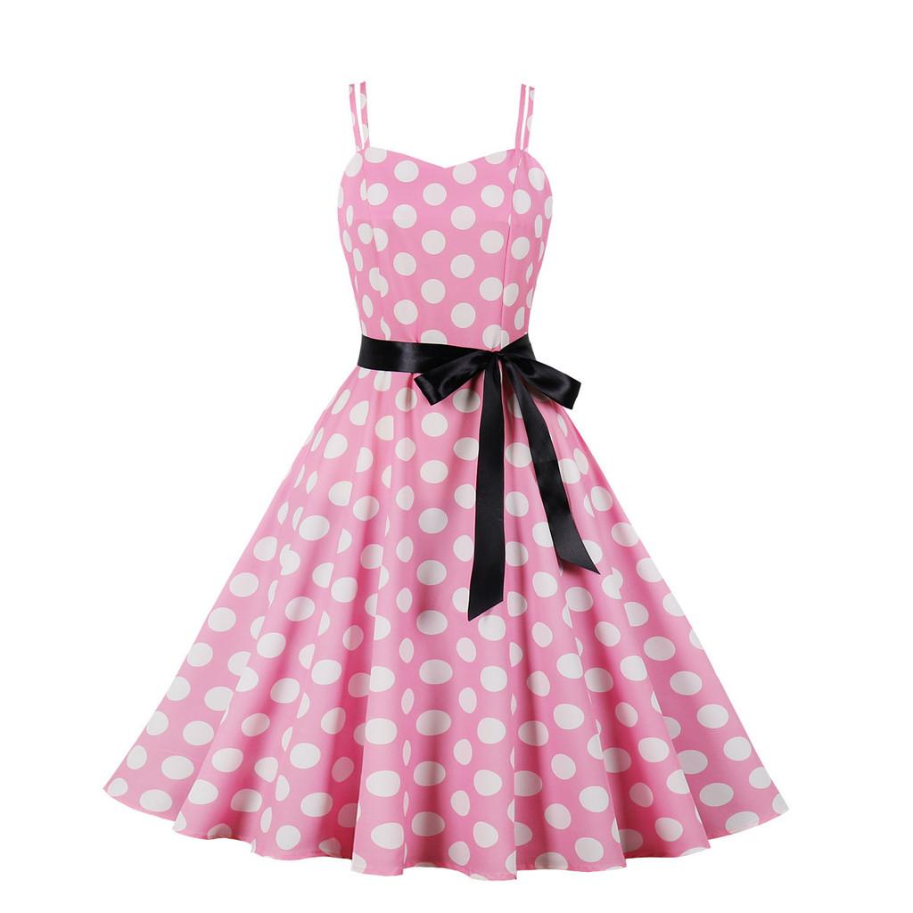 Vintage Polka Dot A Line Dress With 3d Pattern V Neck Sleeveless For Casual Wear