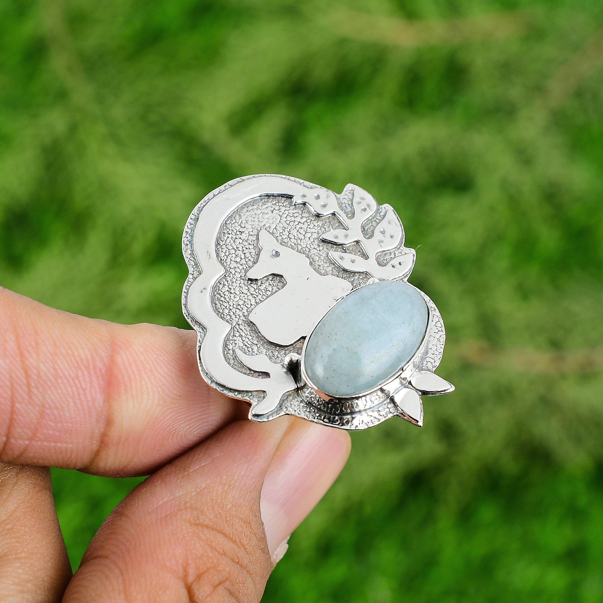 

Sterling Silver Oval March Birth Aquamarine Stone Statement Promise Mother Ring Adjustable