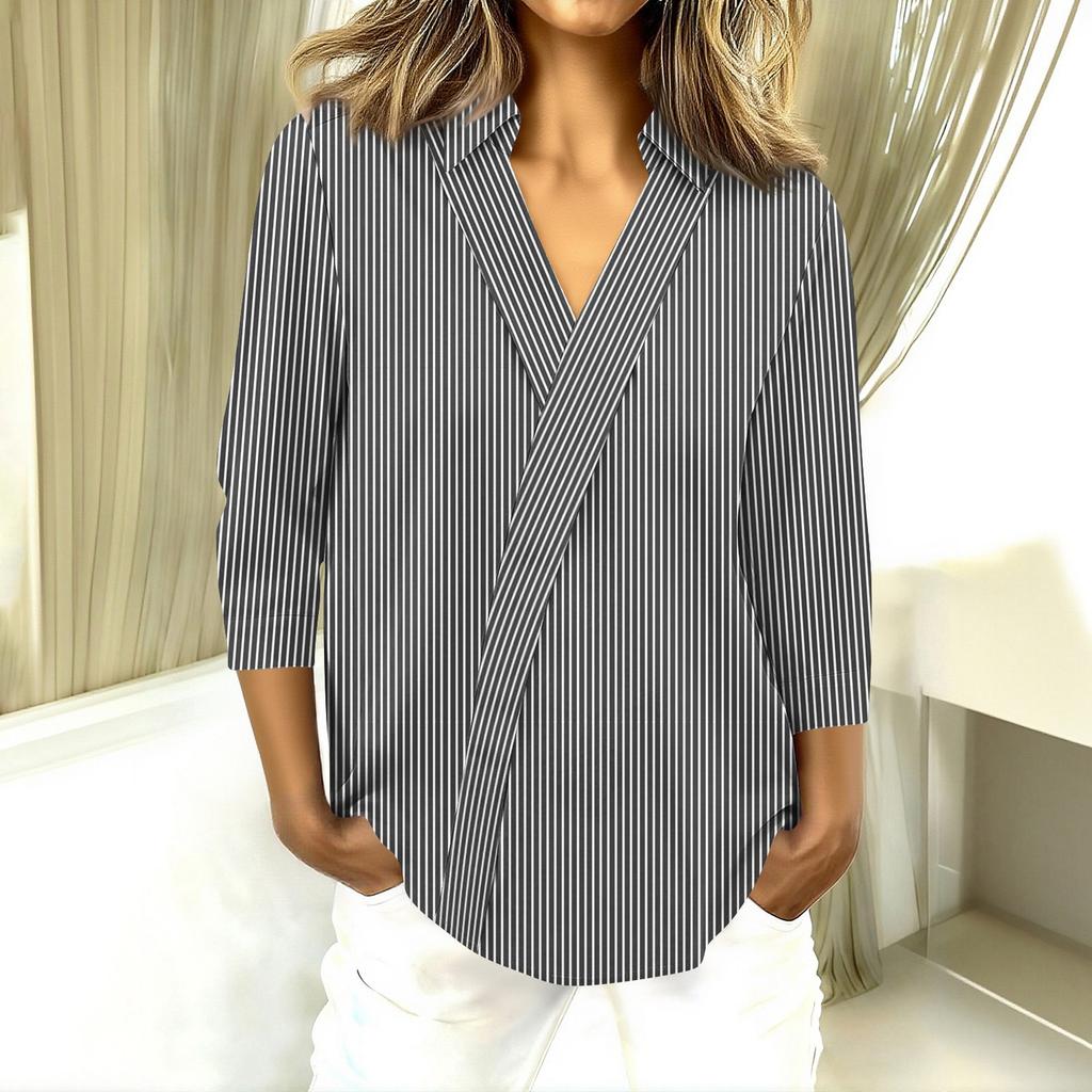 3/4 Length Sleeve Womens Tops V Neck Shirts Trendy Printed Business Casual Work Blouses