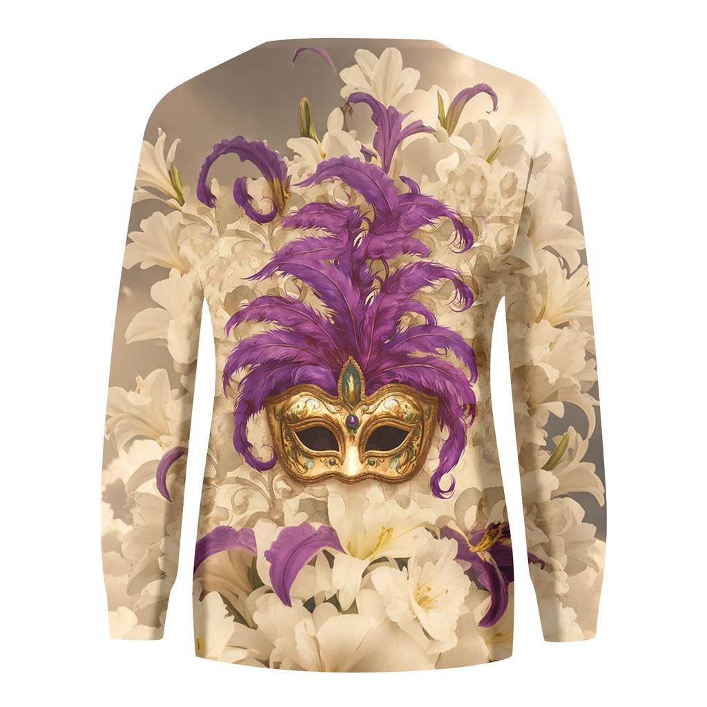 Damenmode Bedrucktes Langarm Locker Rundhals Sweatshirt Top