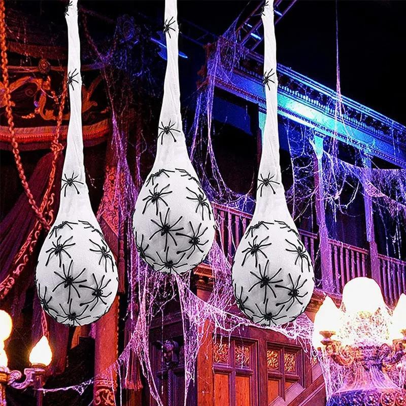 Halloween Hanging Spider Egg Sack with Lights Realistic Spider Haunted House Props Indoor Outdoor Halloween Party Decoration
