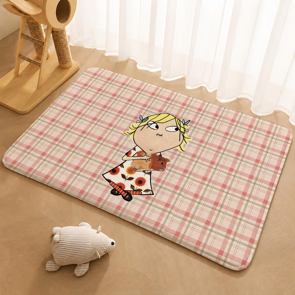 Charlie und Lola Anime Bodenmatte Fußmatte Weiche Flanell-Rutschfeste Tür-Teppich für Wohnzimmer
