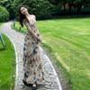 Women Square Neck Long Sleeve Maxi Dress Vintage Butterfly Print Ruched Bodycon Mesh Long Dress