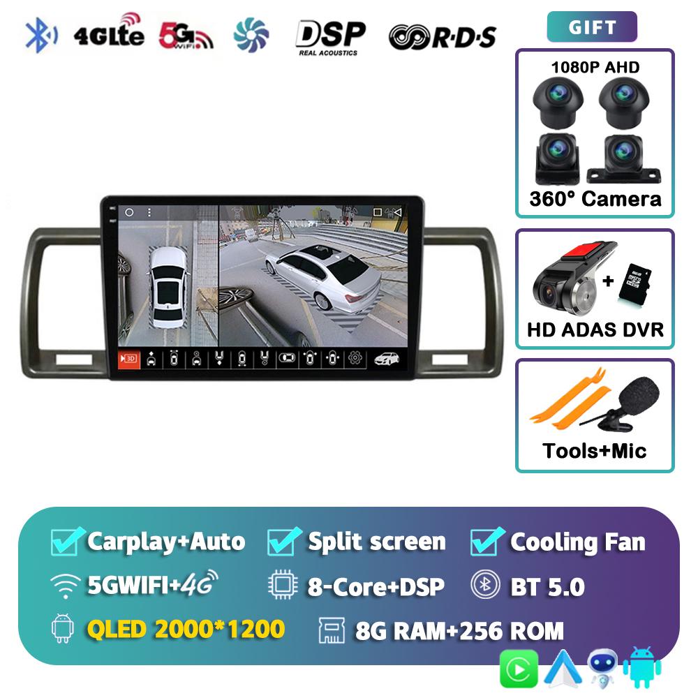 Android 14 Carplay Auto For Toyota Hiace 2004-2019 Car Radio Multimedia Video Player Head Unit GPS Navigation Stereo 2din 2 DIN