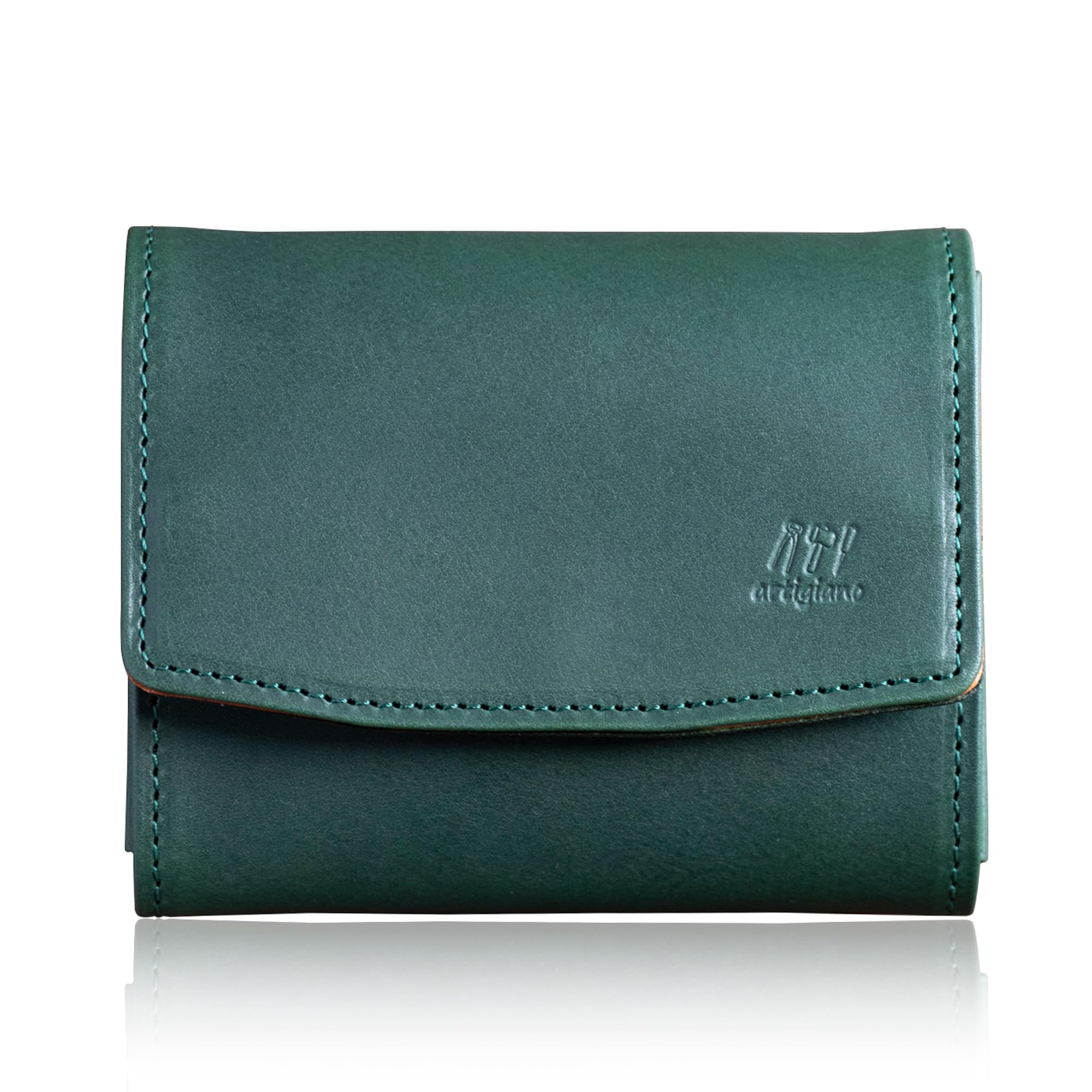 

artigianoworks Women s Bifold Wallet, Genuine Himeji Leather, Mini Wallet with Card Slots, Coin Purse, Compact Design, Stylish Gift, Green (AW-19hn)
