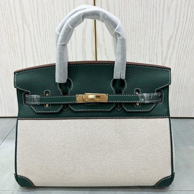 New Cowhide Canvas Platinum Bag Leather Casual Splicing Contrasting Bag Large Capacity Portable Shoulder Messenger Bag