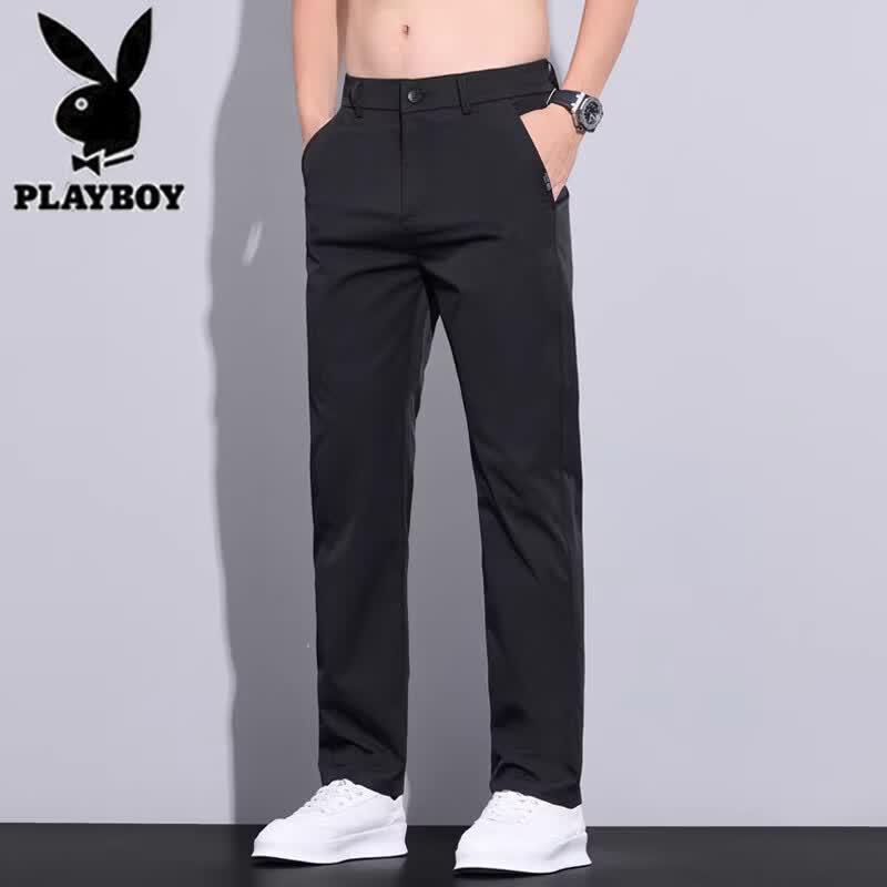 PLAYBOY Pantalon Décontracté Droit en Soie Glacée pour Homme
