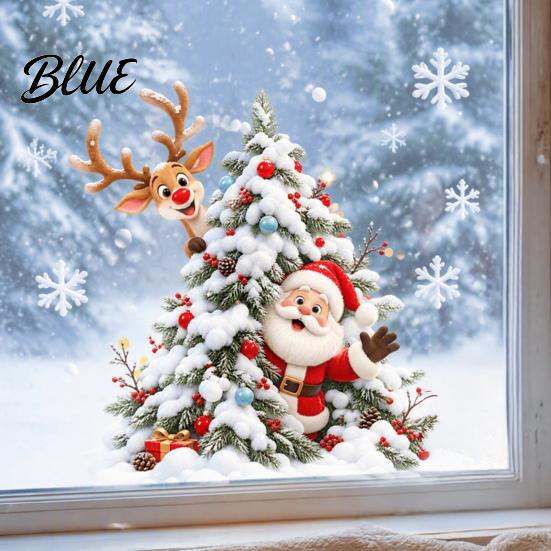 Reusable Electrostatic Window Film Xmas Tree Santa Sticker, Static Cling Snowy Elk Christmas Decals for Home Decal, Removable Waterproof PVC
