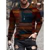 Trendy Retro Contrast Color Fabric Series 3D Printing Summer Round Neck Casual Long-sleeved T-shirt Fashionable Men's Clothing
