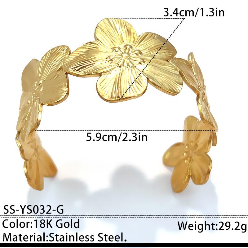 

Stainless steel jewelry set - gold floral minimalist earrings, ring, and bracelet