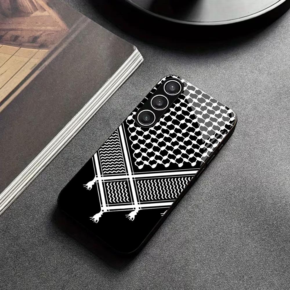Metallic paint glass phone case for Samsung Galaxy S26 S25 S24 S23 S22 S21 Ultra Plus FE 5G White striped 2D UV printing