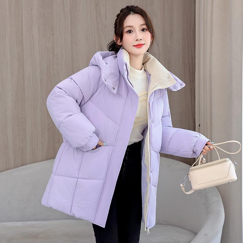 2025 New Hooded Down Cotton-padded Clothing Women's Autumn and Winter Thickened Warm Bread Clothing Medium and Long Cotton-padded Jacket Winter Jacket