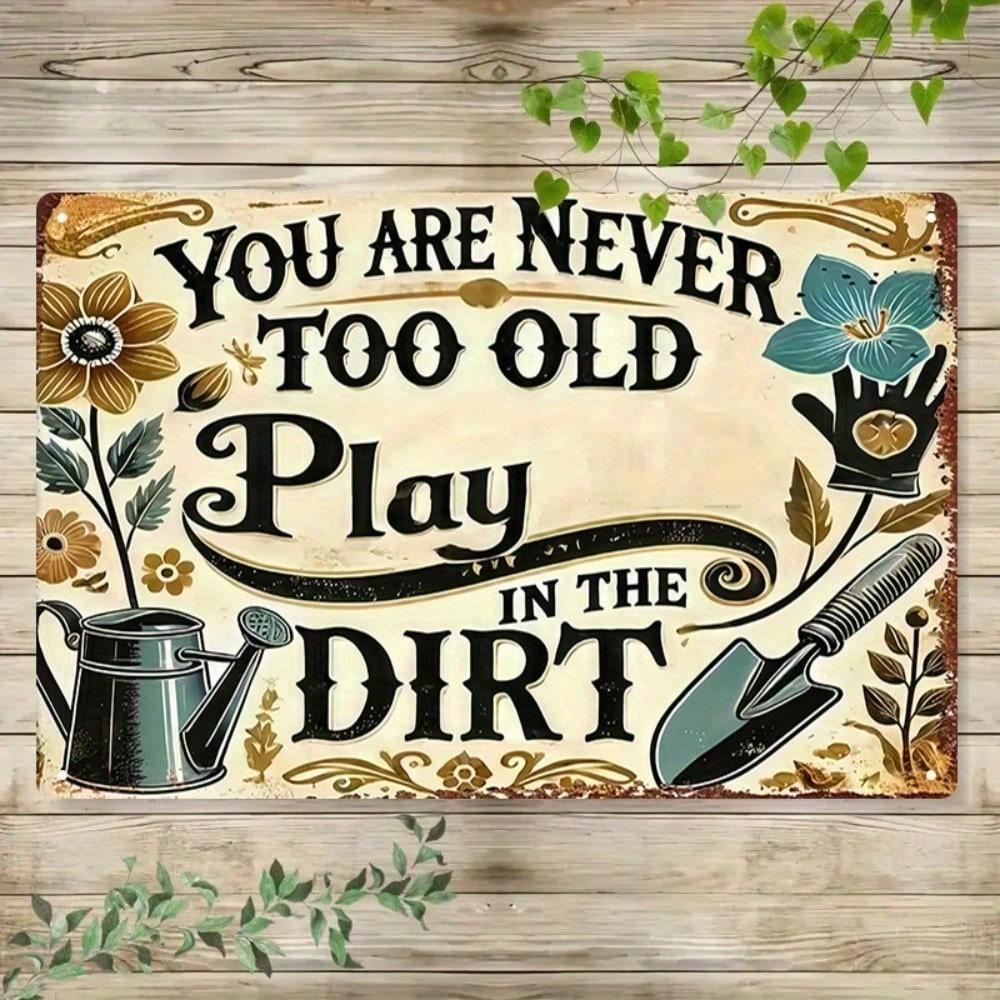 Funny Vintage Metal Garden Sign Play In The Dirt Watering Can Outdoor Wall Art Decor