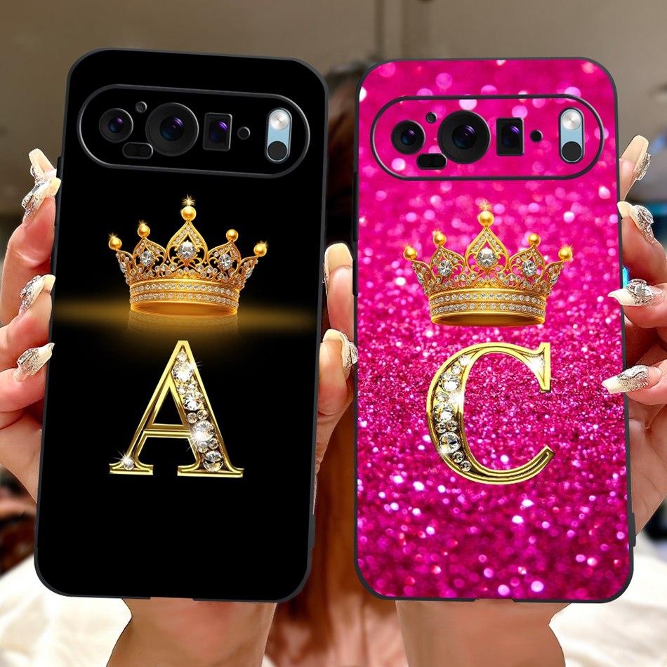 For Google Pixel 9 Pro 9a Pixel9 Fashion New Crown Letter Phone Case For Google Pixel 9 Pixel9a 9Pro Black Silicone Soft Cases