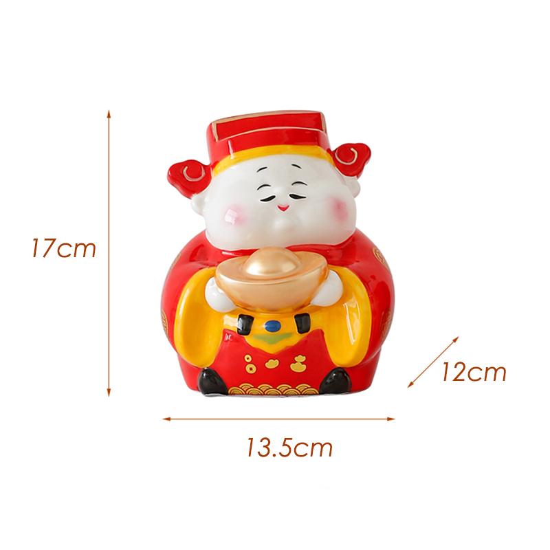 Ornement de Dieu chinois de la richesse en céramique de 6,6 pouces Décoration Fengshui de bureau de centre commercial Statue Boîte à argent Tirelire