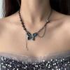 Edgy Blue Butterfly Layering Chain Necklace Artisanal Crafted Punk Accessory Daily Wear Special Occasions