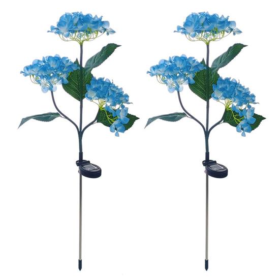 3-Head Solar Hydrangea Flower Garden Light with Colorful LEDs Waterproof Outdoor Stake Lamp