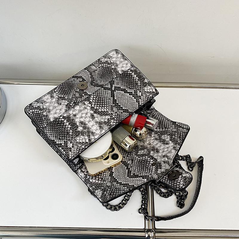 Women PU Crossbody Bag Chain Messenger Women's Bag Double Compartment Small Square Bag New Crocodile Pattern Bag