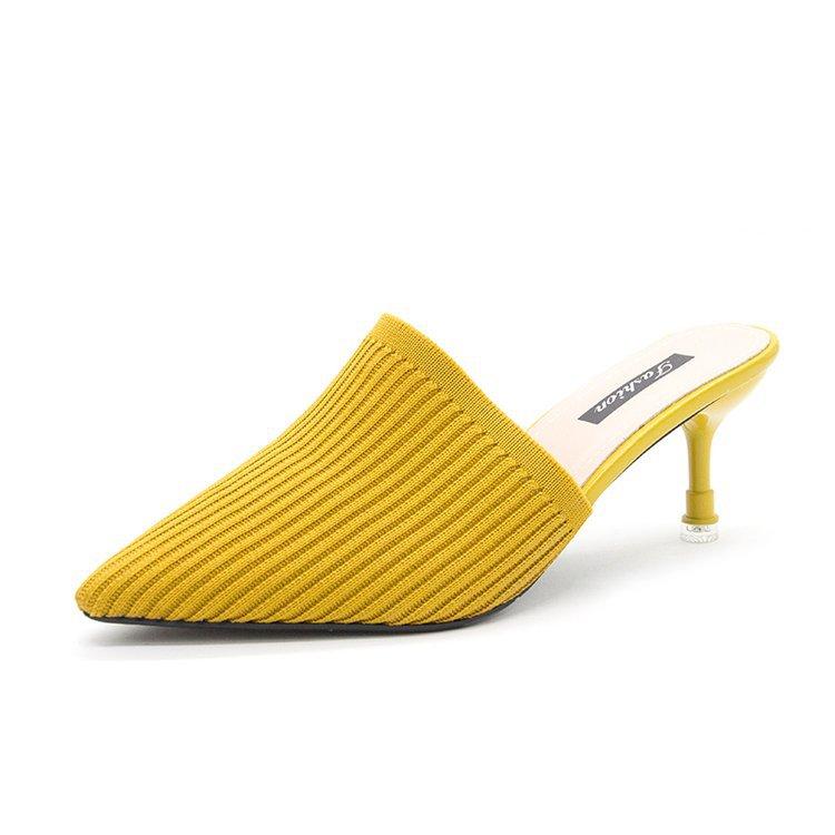 Spring and summer new pointed slippers women's bag head stiletto fashion fly-woven outer wear cool slippers