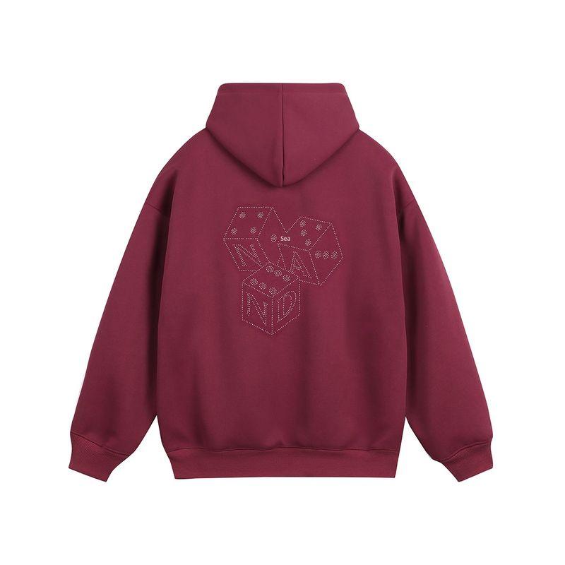 

Men s Original American Retro Hooded Sweatshirt for Couples, New Loose and Versatile Trendy Dice Print Top for Autumn and Winter Wine Red L
