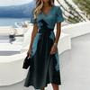 Women Halloween Print V Neck Short Sleeve Midi Dress Casual Loose Fit Holiday Style Lightweight Fabric