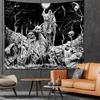 Black  White Gothic Skull Tapestry  Flat Printed Dark Ghost Rider Night Sky Moon Wall Hanging for Bedroom  Living Room Horror
