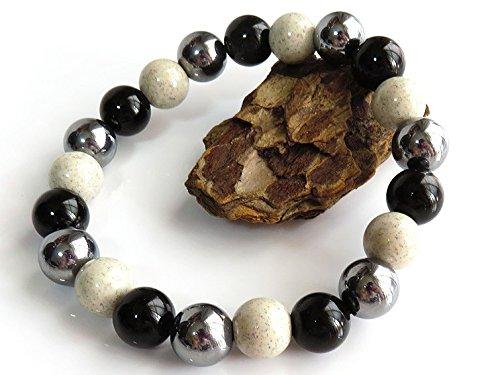 [GOLD STONE] Terahertz Ore x Beitou Stone x Morion (Black Quartz) Bracelet 10mm