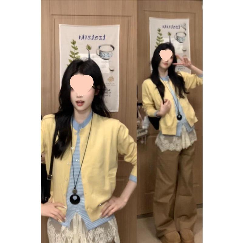 

Ленивый свитер женское пальто осенняя одежда контрастная цветная вставка вязаный кардиган в стиле колледжа женский топ под двойку XL recommends 115-65 kg