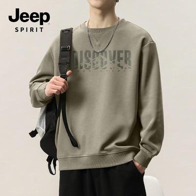 JEEP SPIRIT Men's Vintage Loose Fit Round Neck Hoodie