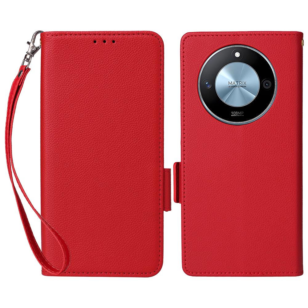 For Honor X9c Smart 5G/X60 5G Case with Wrist Strap Litchi Texture PU Leather Wallet Phone Cover