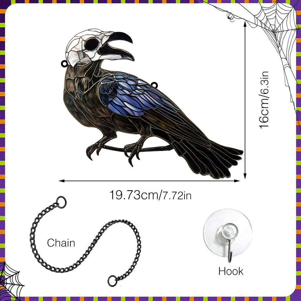 Stained Enamel and Metal Bat Moon Ghost Suncatcher Window Panel Wall Hanging Ornaments Halloween Horror Home Decorations