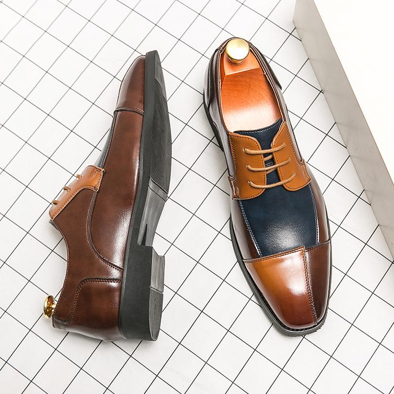 Plus Size Men's Color Block Lace-up Pointed Toe Leather Derby Shoes - Formal Business Casual British Style.
