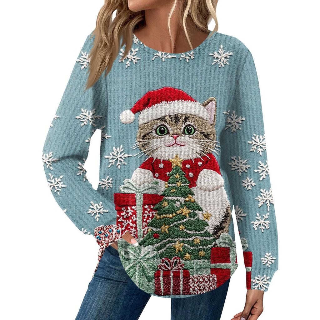 Dámská móda Dlouhý rukáv Vánoční Volný Dlouhý rukáv Kulatý výstřih Ležérní Top