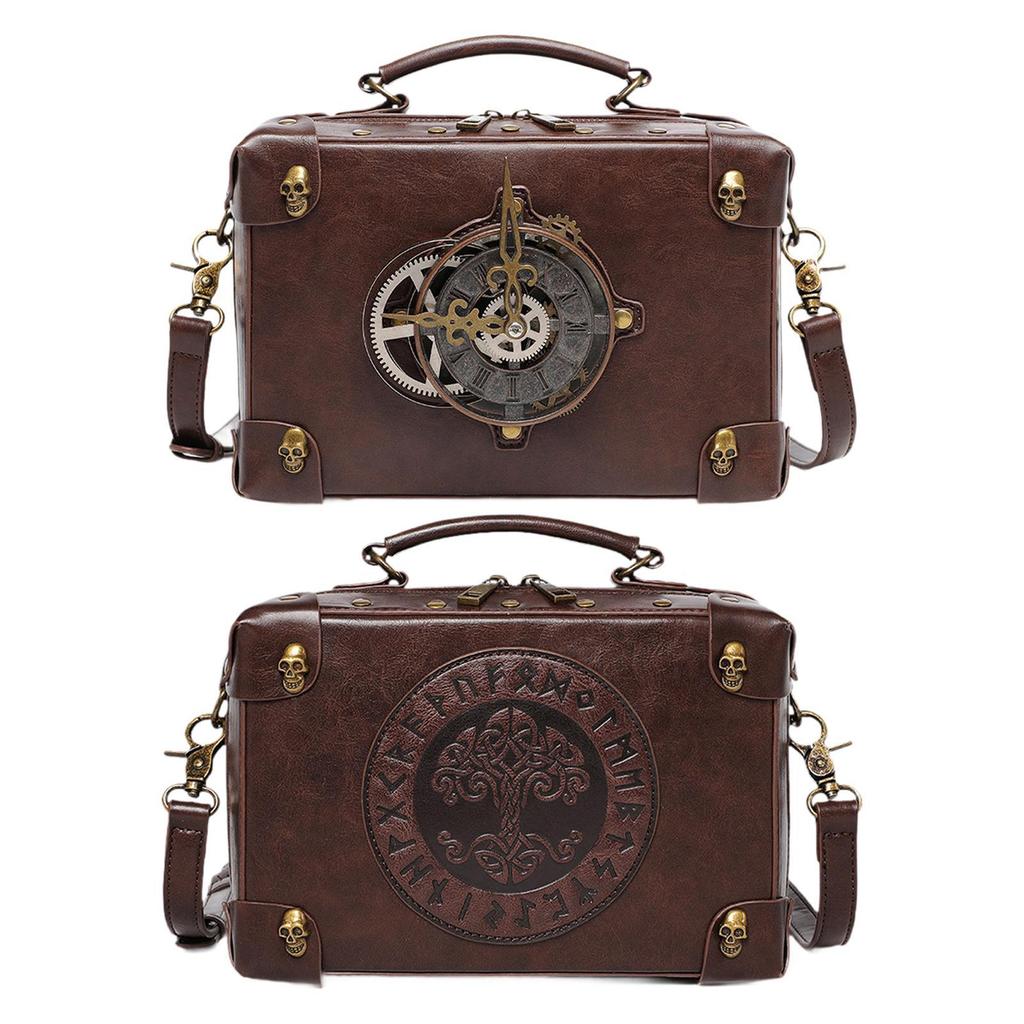 Steampunk Crossbody Bag with Adjustable Strap Trendy Lightweight Costume Accessory PU Leather Satchel for Party Commuting Work