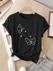 2026 Women Butterfly Print Round Neck Short Sleeve Summer Top with Fabric for Daily Wear Outfits Casual Basic Aesthetic Clothes