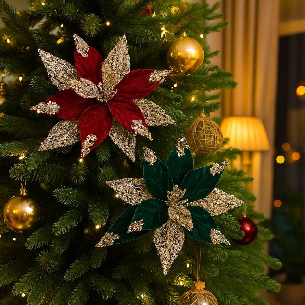 Velvet Christmas Poinsettia 29cm Xmas Tree Ornaments Artificial Christmas Flower Home Decoration