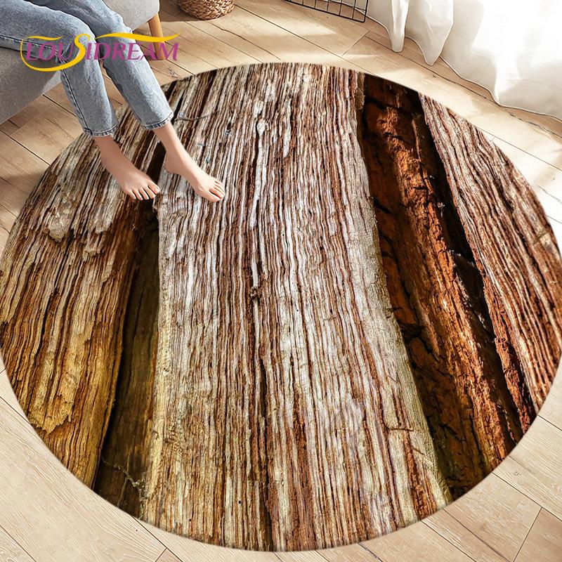 3D Wood Grain Round Area Rug,Circle Carpet Rug for Living Room Bedroom Sofa Cloakroom Decor,Kids Play Non-slip Floor Mat,Pet Mat