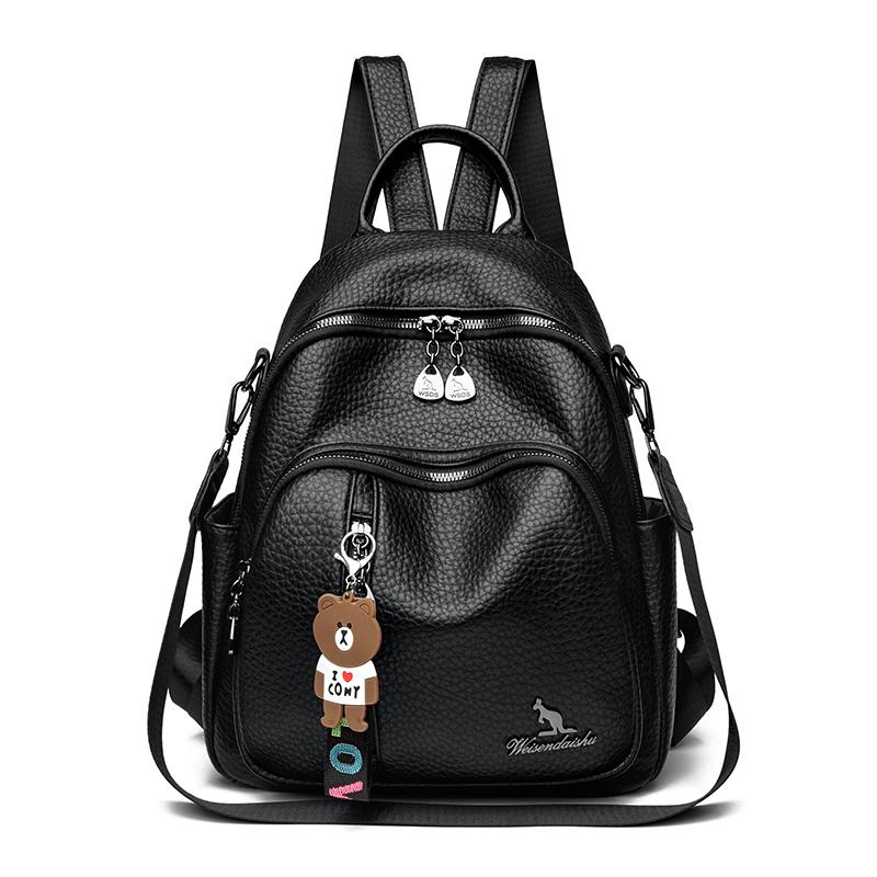 

Women s Backpack High Quality Soft Leather Travel Bagpack Casual Ladies Multi-functial Shoulder Bag School Bags For Girls Sac 30cm 15cm 34cm чёрный