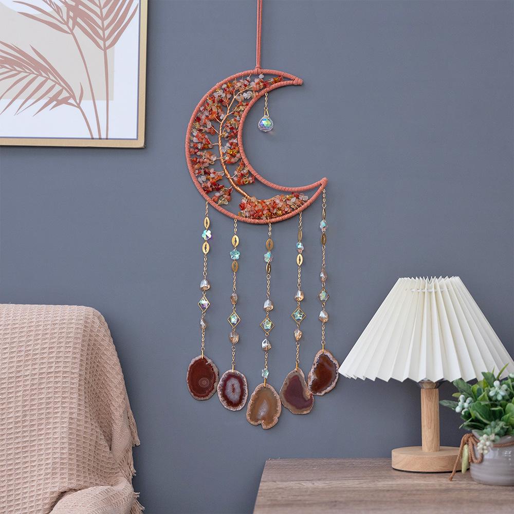Natural Agate Crystal Crushed Stone Dream Catcher Tree of Life Wind Chime Pendant Home Decoration