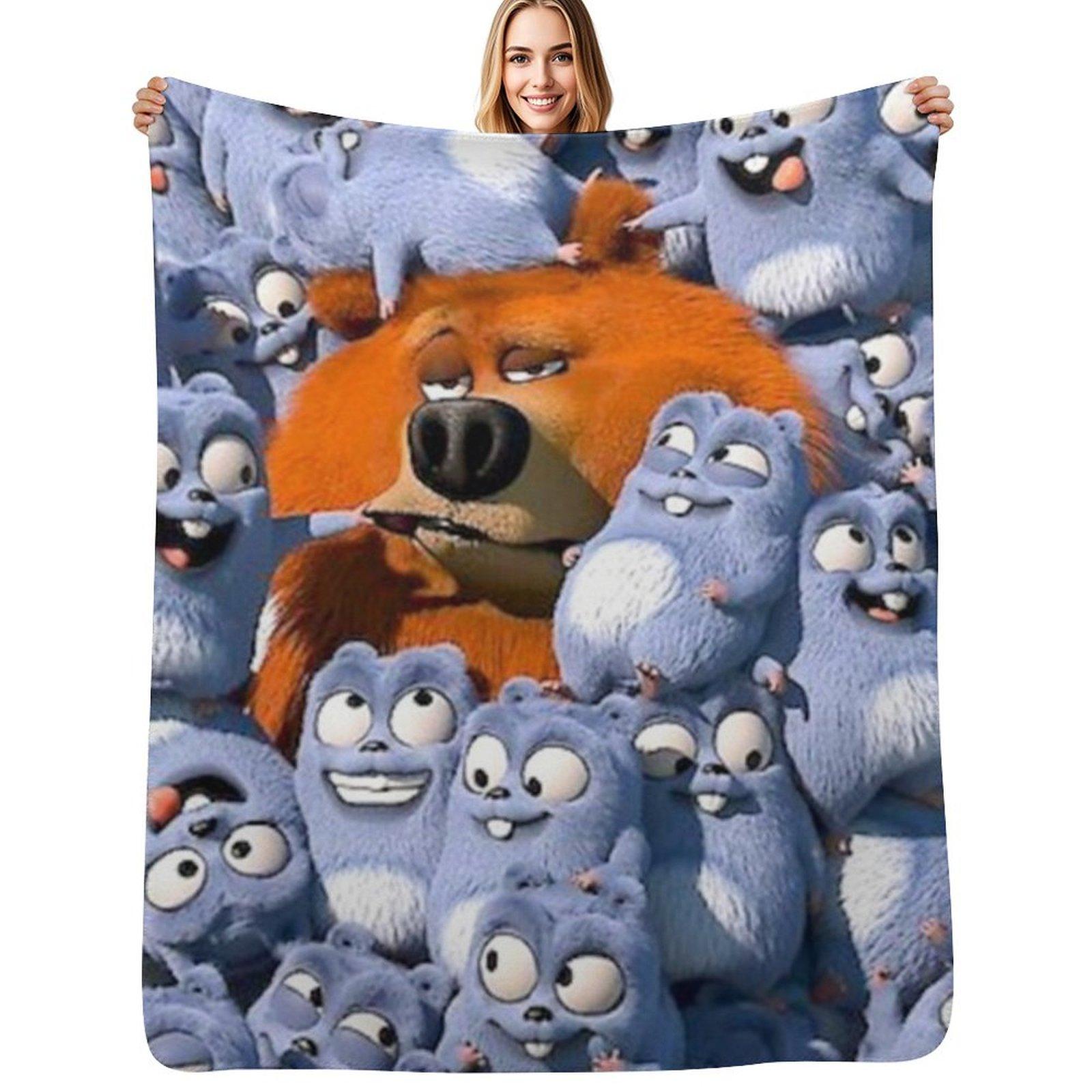 Grizzly and Lemmings Throw Blanket Ultra Soft Flannel Fleece Blanket for All Seasons Size: 75*100cm, Weight: 230 GSM